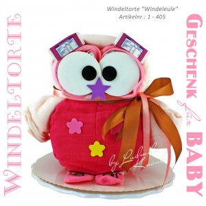 Windeltorte Eule für Mädchen Nr. 1.405 Windeltorte Eule für Mädchen Nr. 1.405